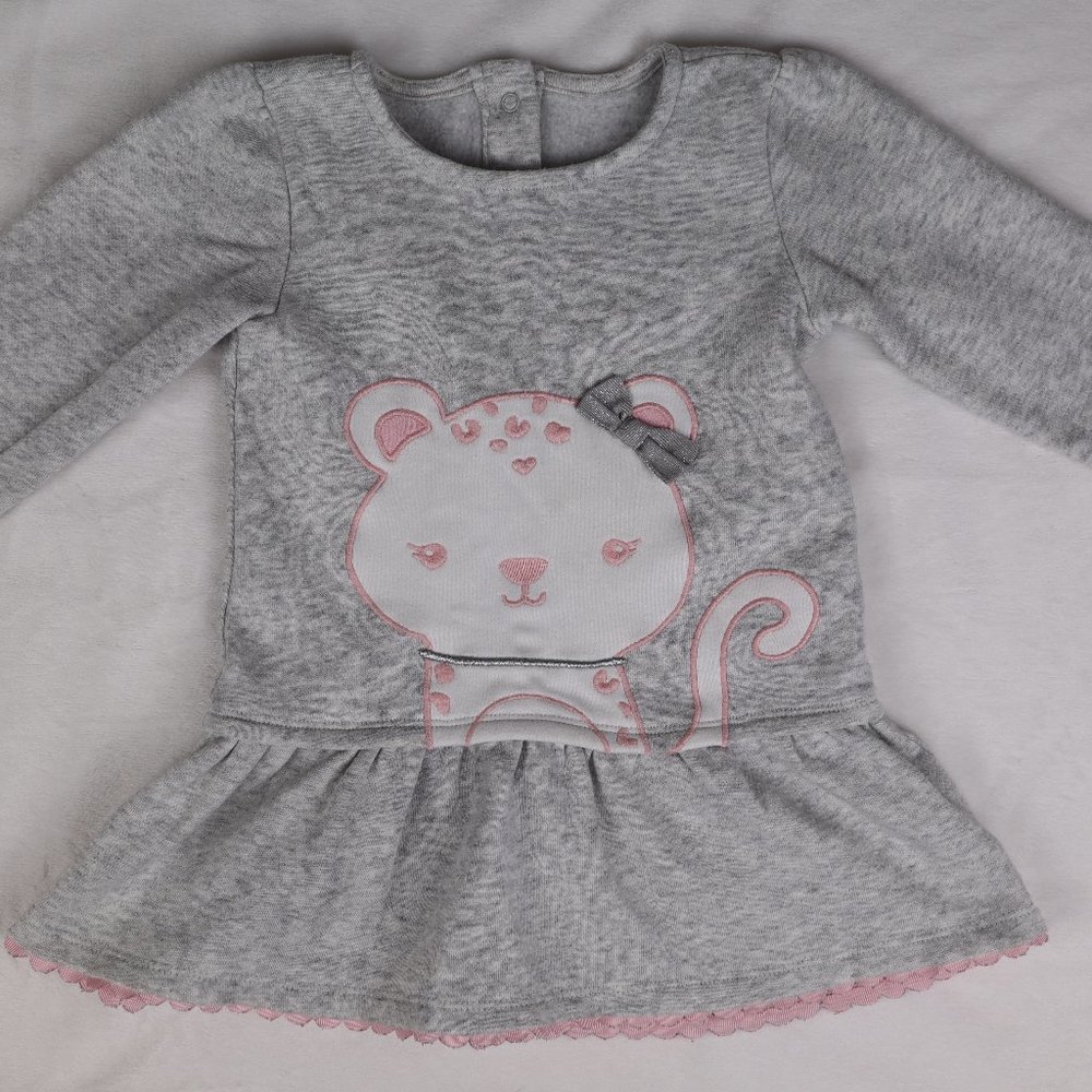 Gymboree NWOT Gray White Kitty Cat W Bow Girl Tunic Dress Top Fleece Interior 12